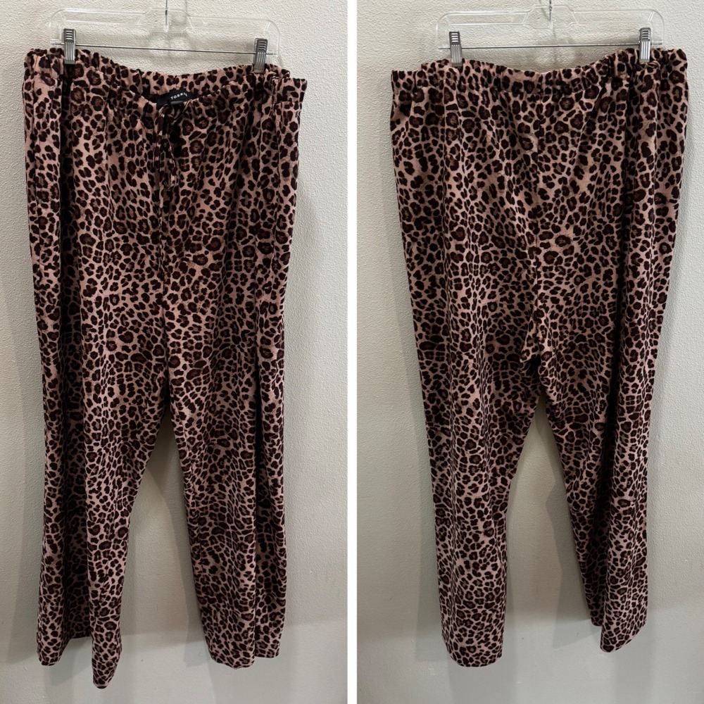 Torid Wide Leg Pants Womens 3 Brown Leopard Print Drawstring Elastic (1517)